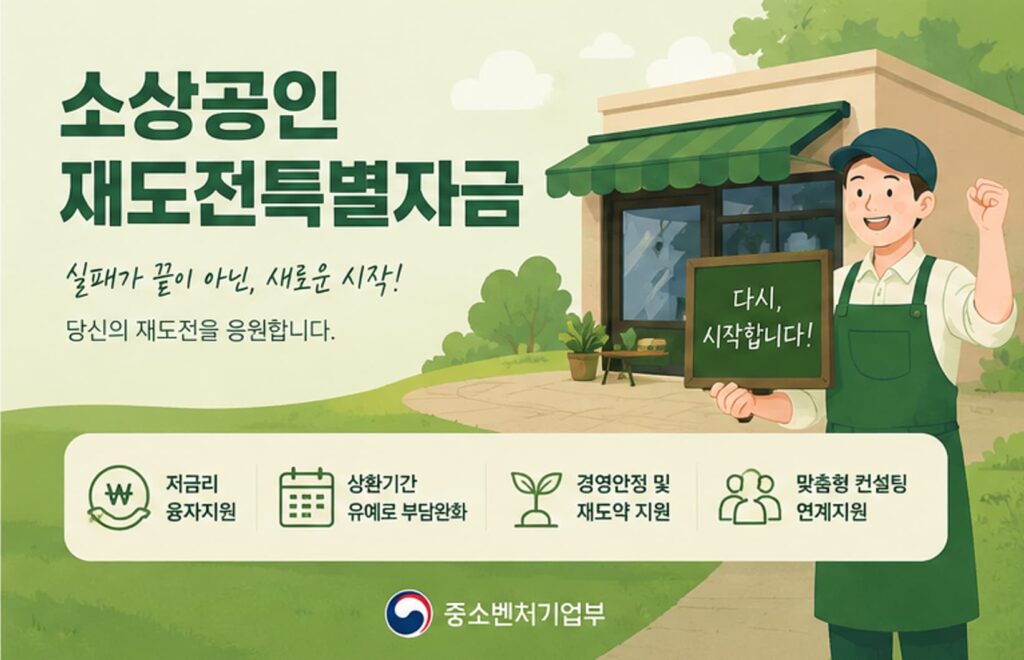 소상공인 재도전특별자금으로 다시 시작하라고 응원하는 모습